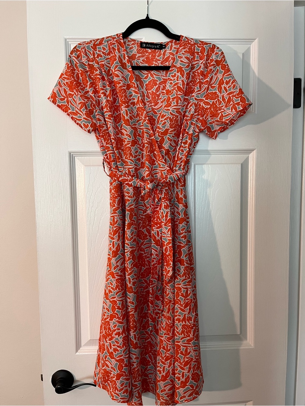 Allegra K Orange and White Floral Wrap Midi Dress
